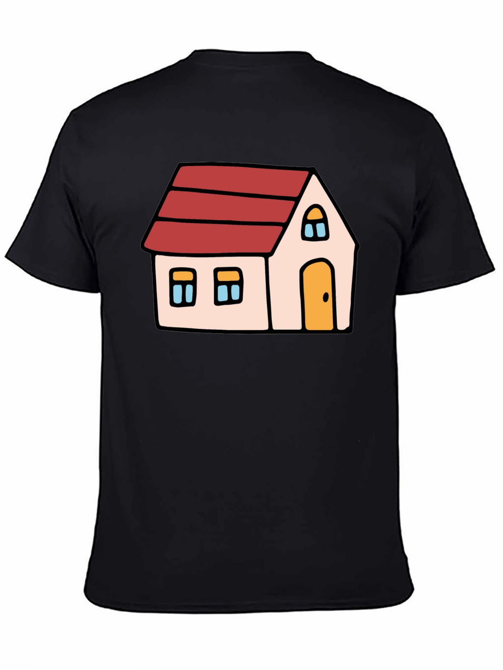 Cartoon House Graphic Tee - Black Cotton Blend