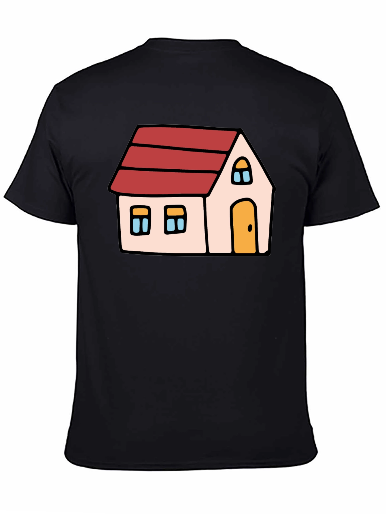 Cartoon House Graphic Tee - Black Cotton Blend