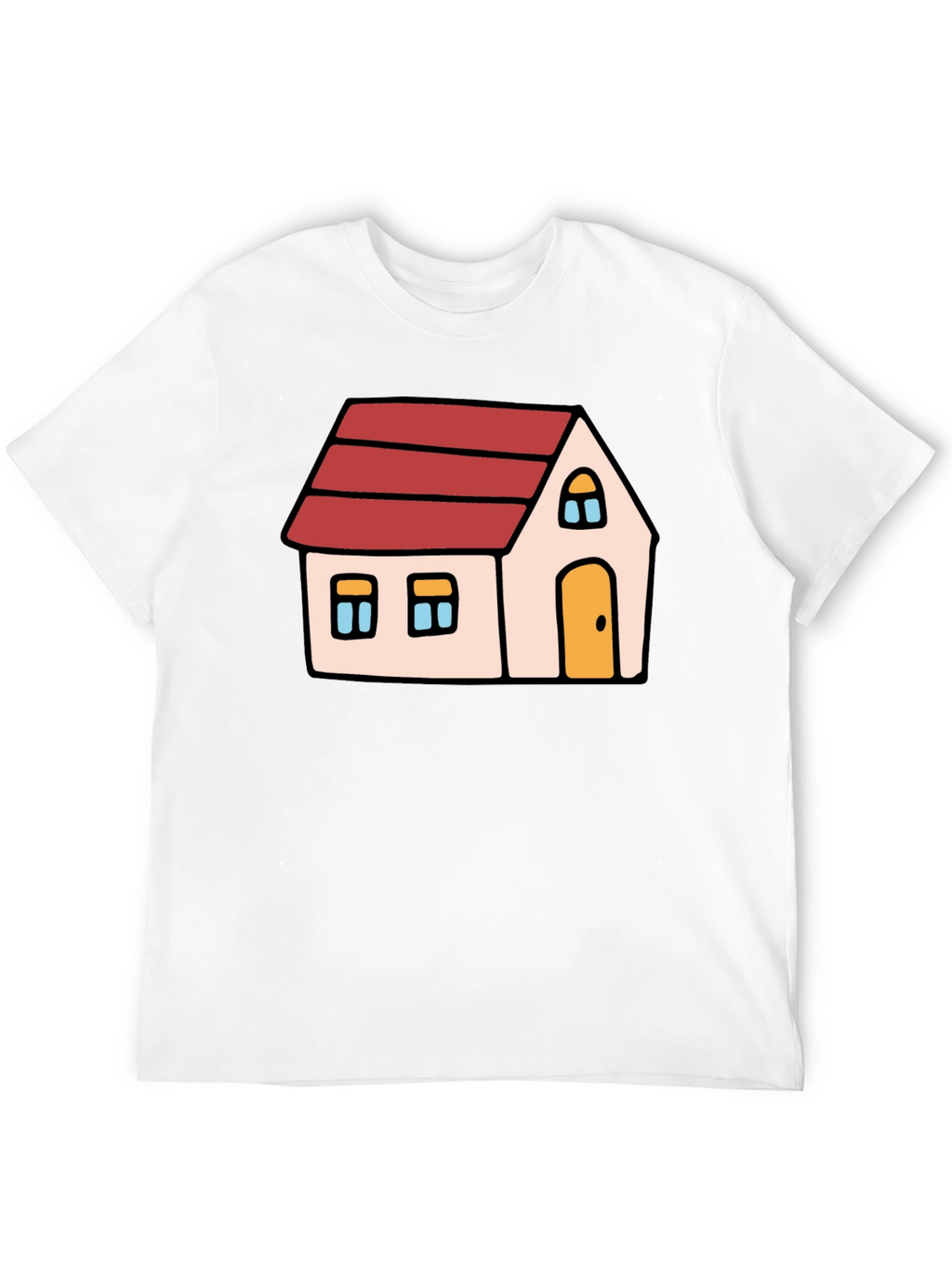 Cartoon House Graphic Tee - Black Cotton Blend