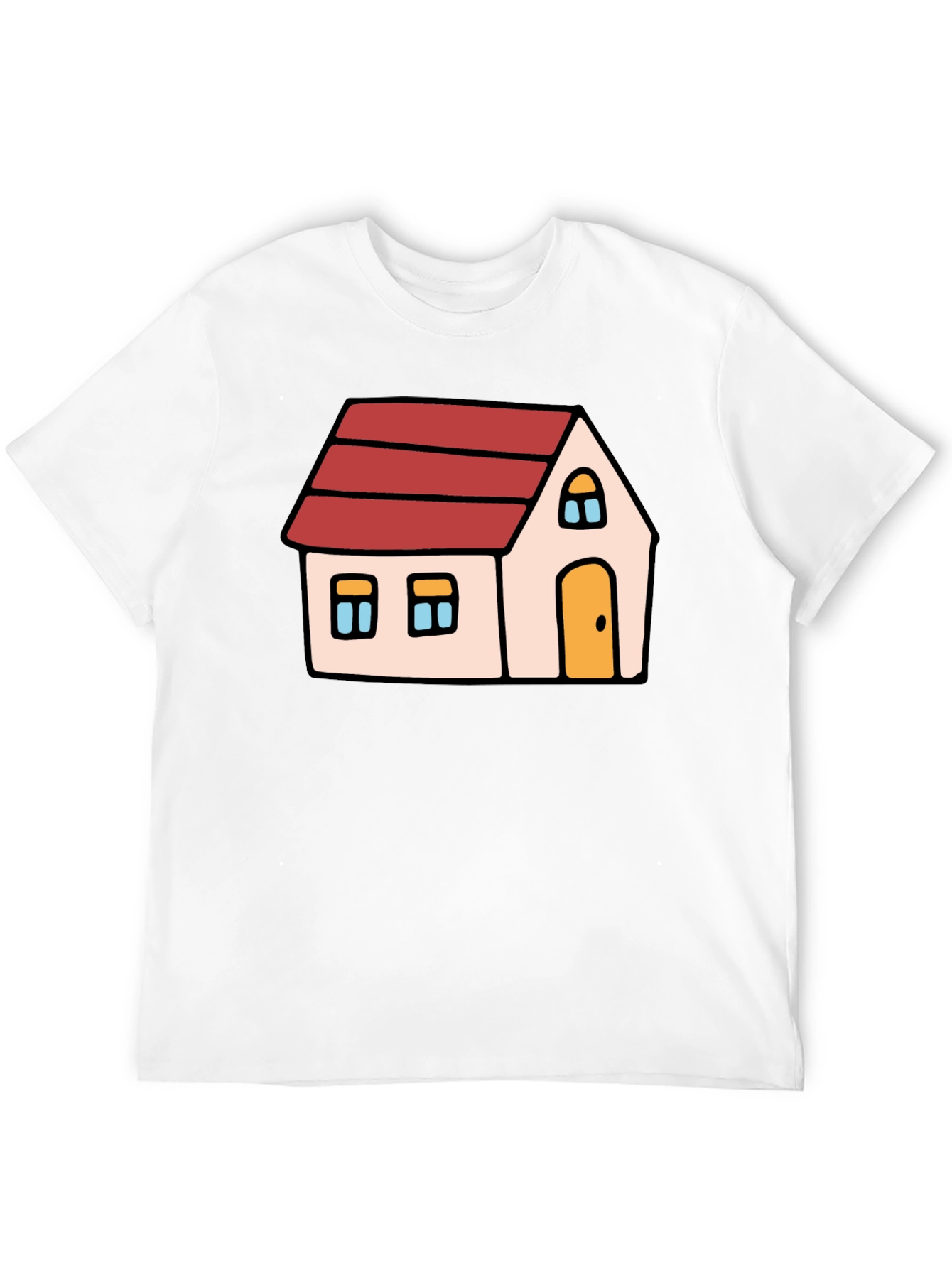 Cartoon House Graphic Tee - Black Cotton Blend