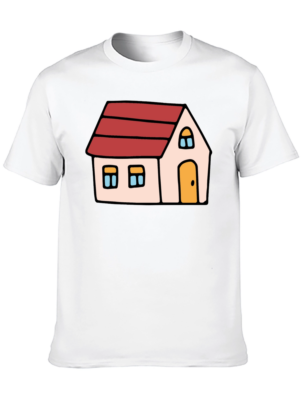 Cartoon House Graphic Tee - Black Cotton Blend