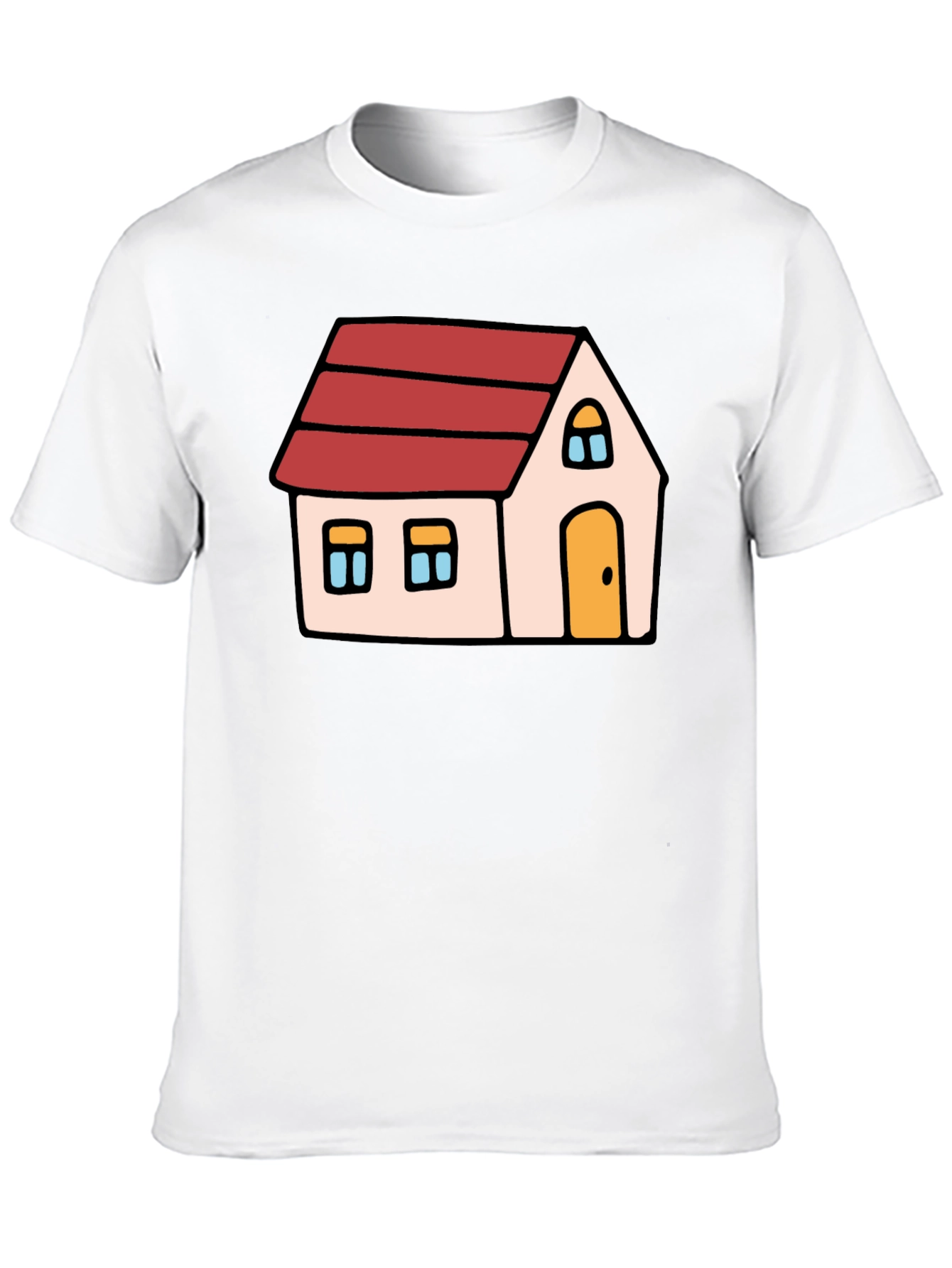 Cartoon House Graphic Tee - Black Cotton Blend
