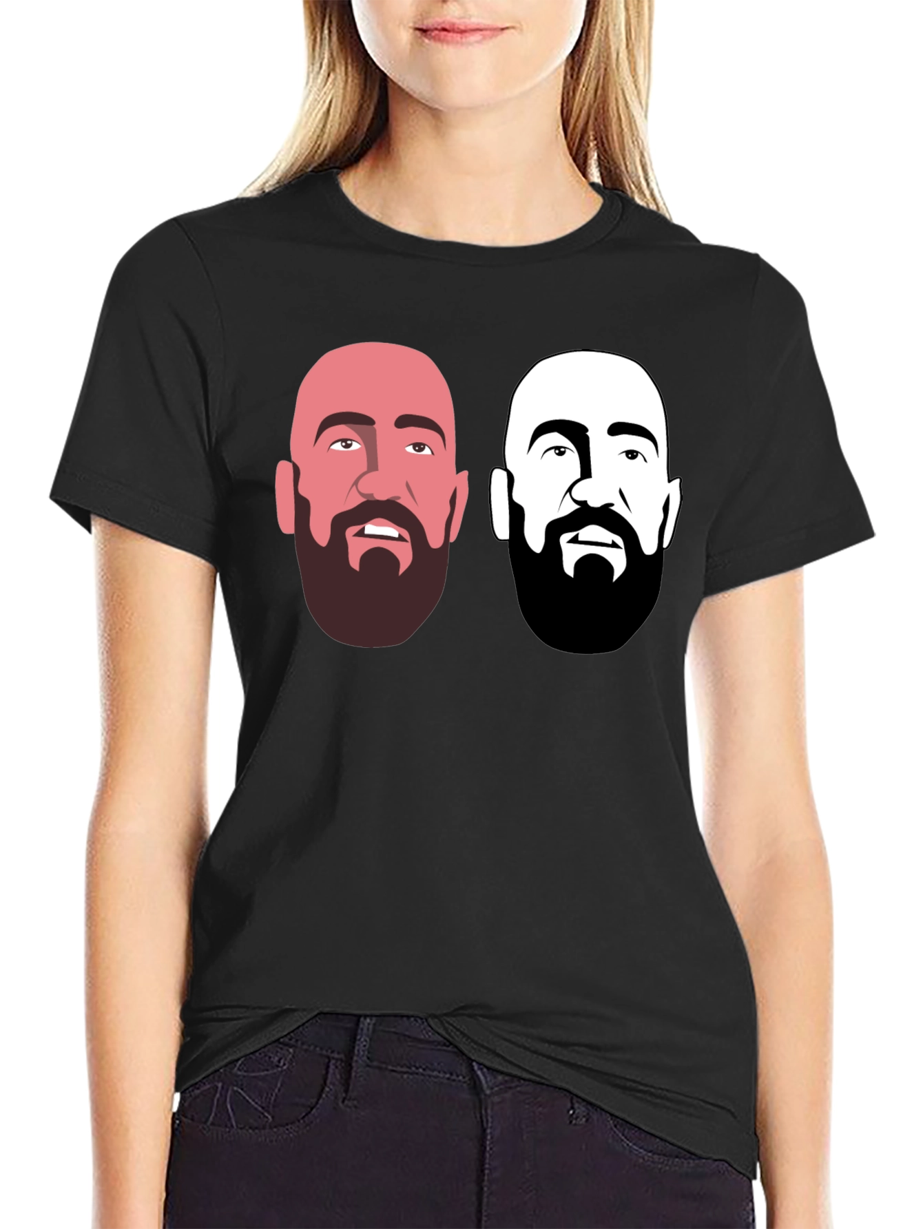 Mens Black Graphic T-Shirt - Bearded Faces Design
