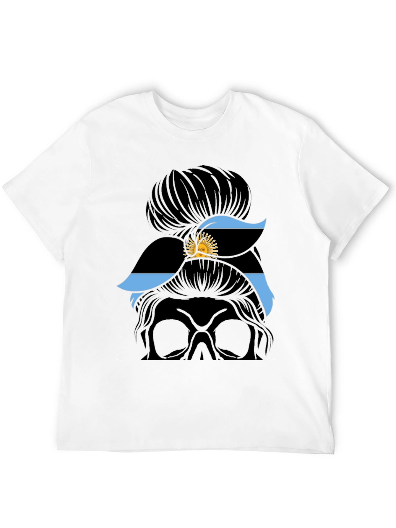 Messy Bun Skull Argentina Flag T-Shirt