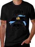 Messy Bun Skull Argentina Flag T-Shirt