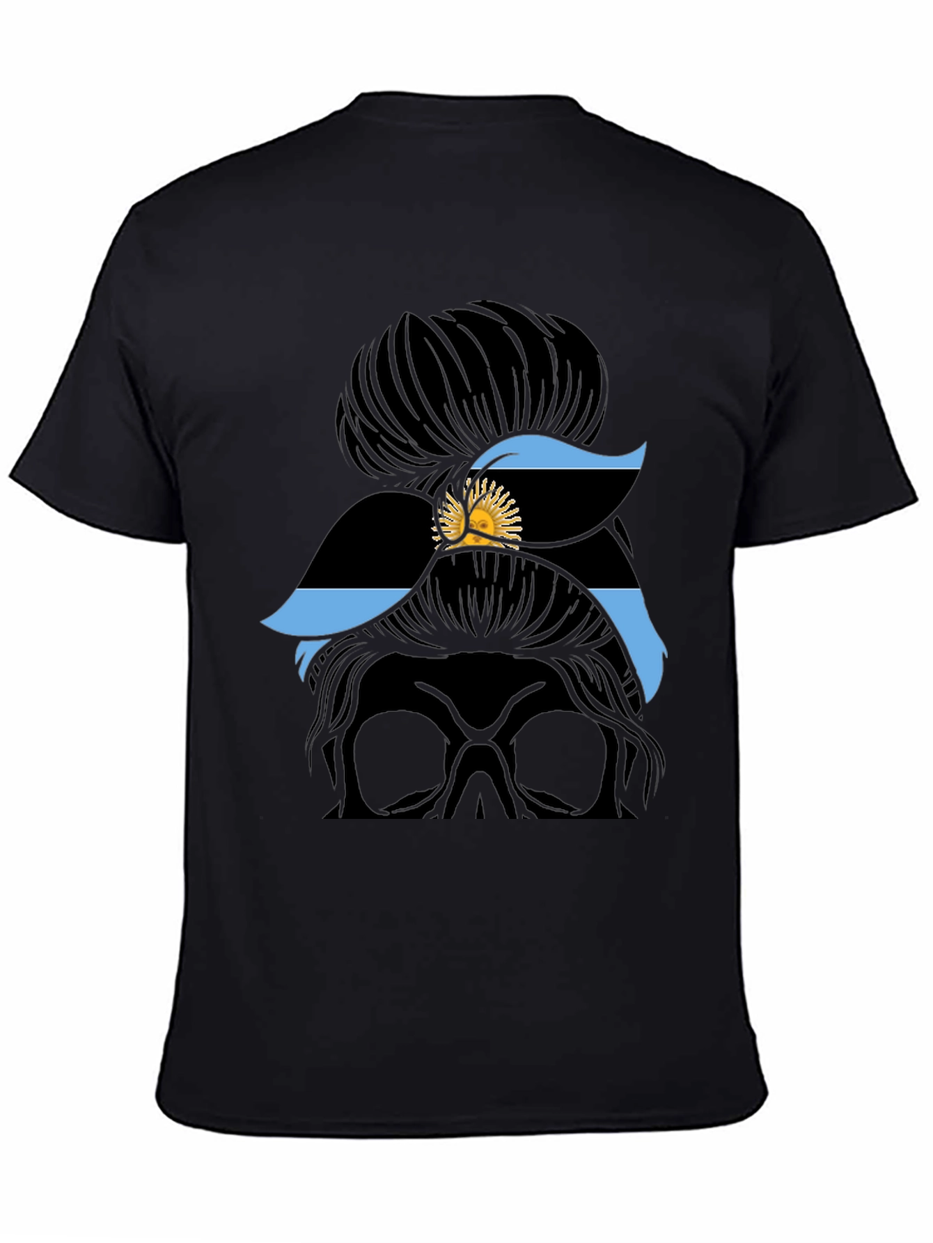 Messy Bun Skull Argentina Flag T-Shirt