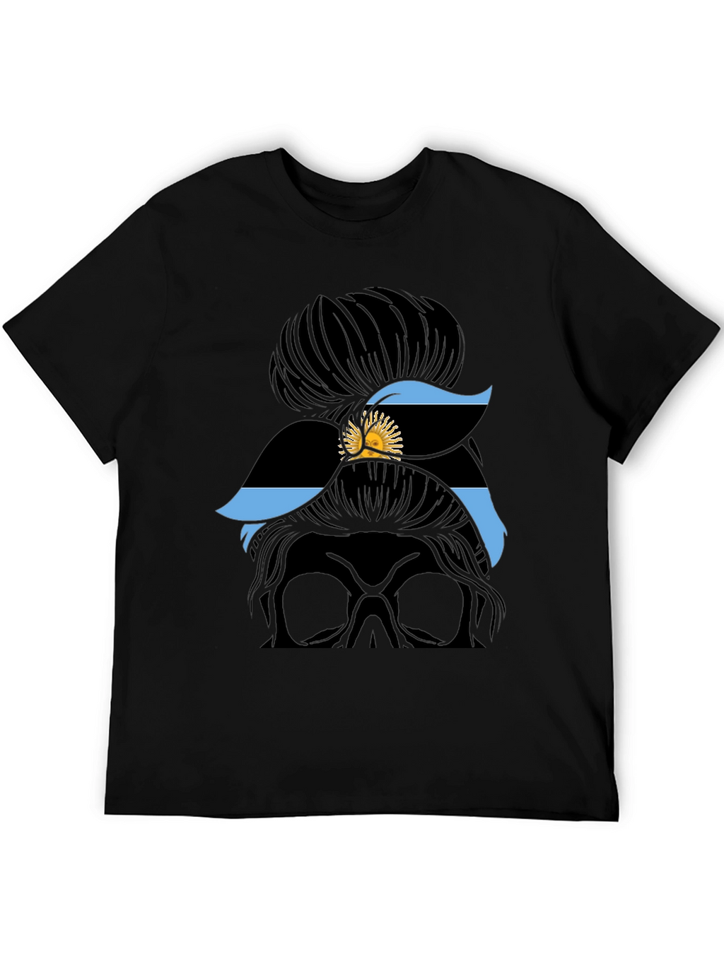 Messy Bun Skull Argentina Flag T-Shirt