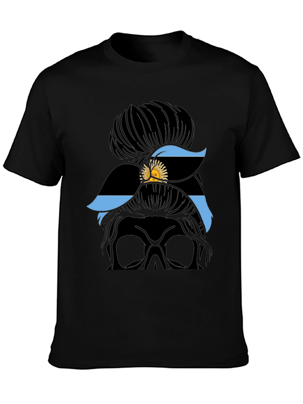 Messy Bun Skull Argentina Flag T-Shirt