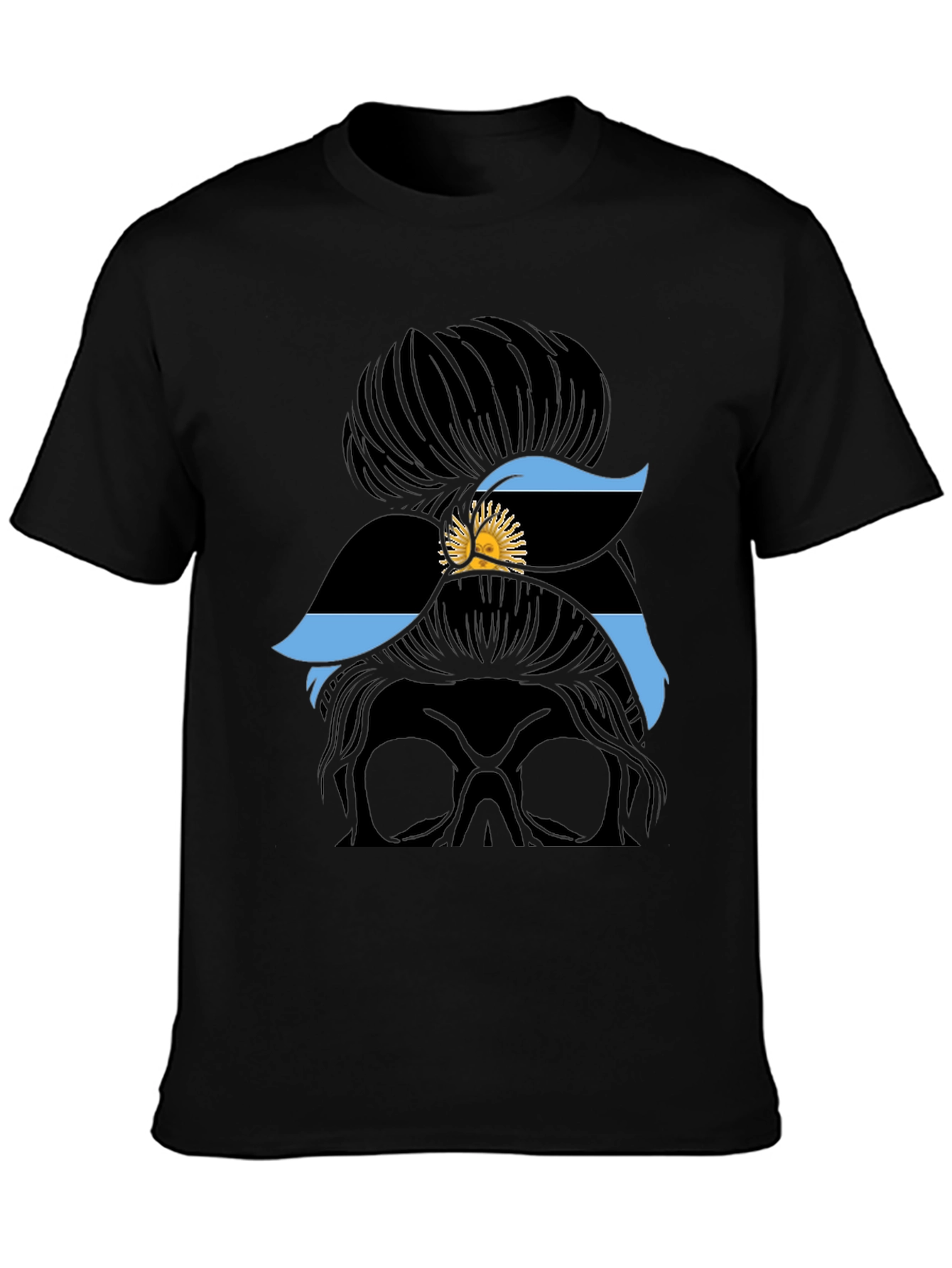 Messy Bun Skull Argentina Flag T-Shirt