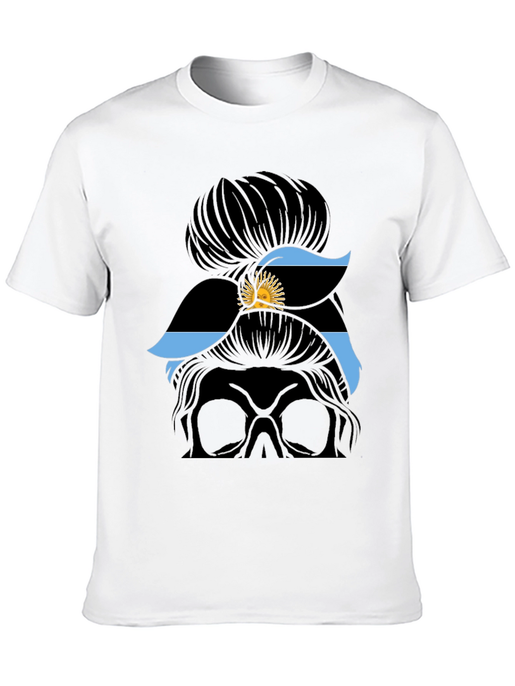 Messy Bun Skull Argentina Flag T-Shirt
