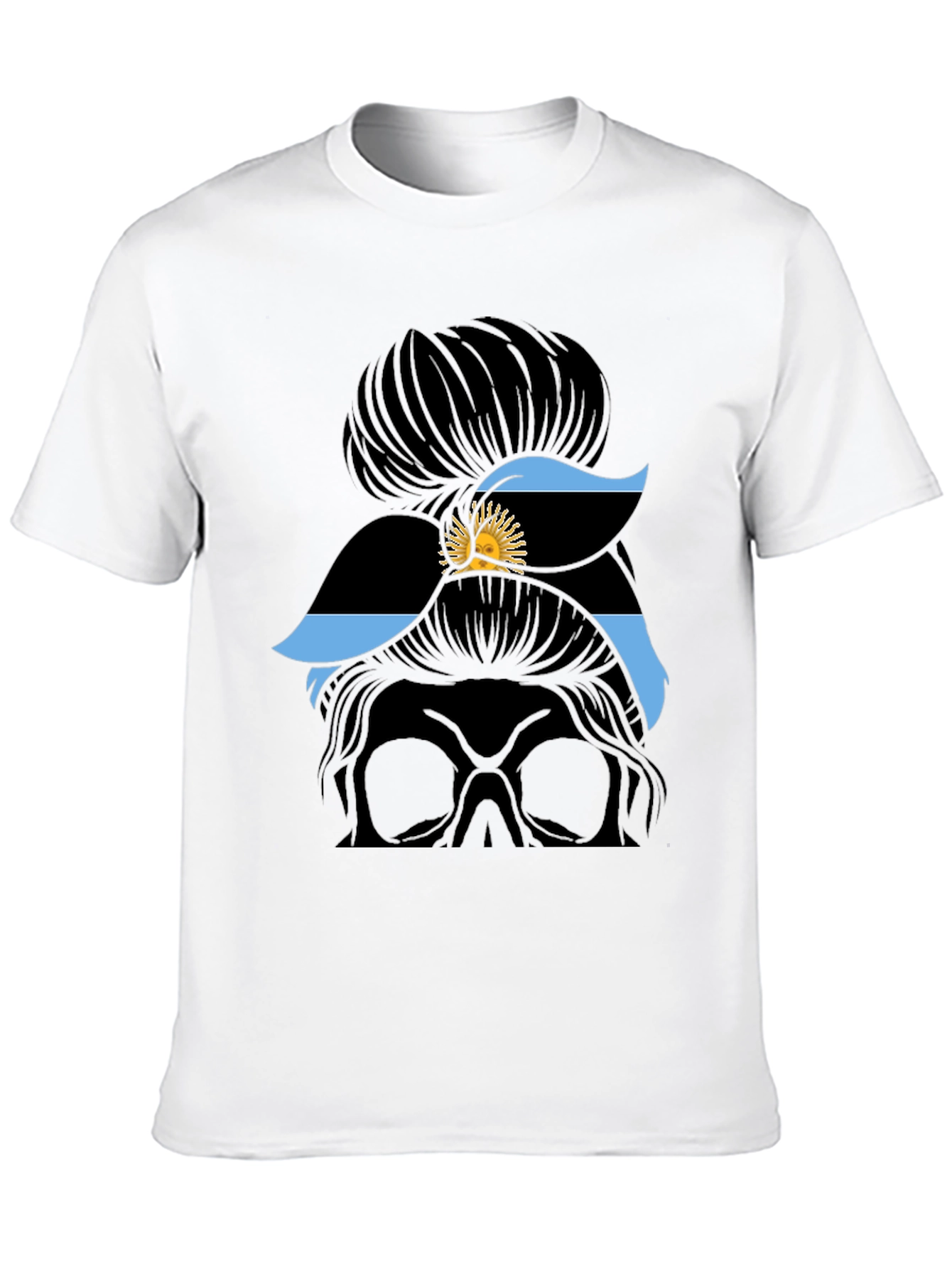 Messy Bun Skull Argentina Flag T-Shirt