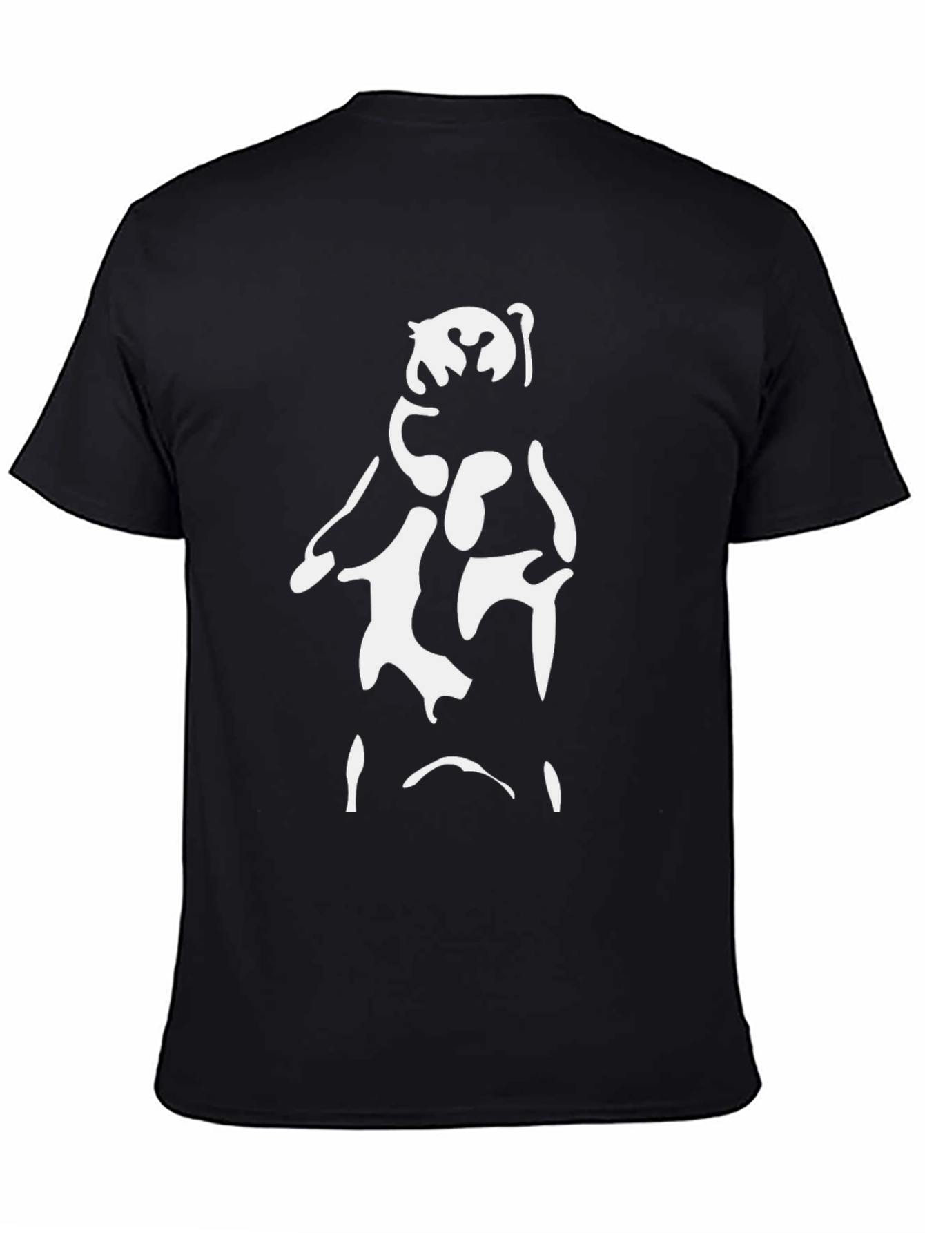 Abstract Bear Graphic Tee - Black Cotton Blend Shirt