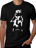 Abstract Bear Graphic Tee - Black Cotton Blend Shirt