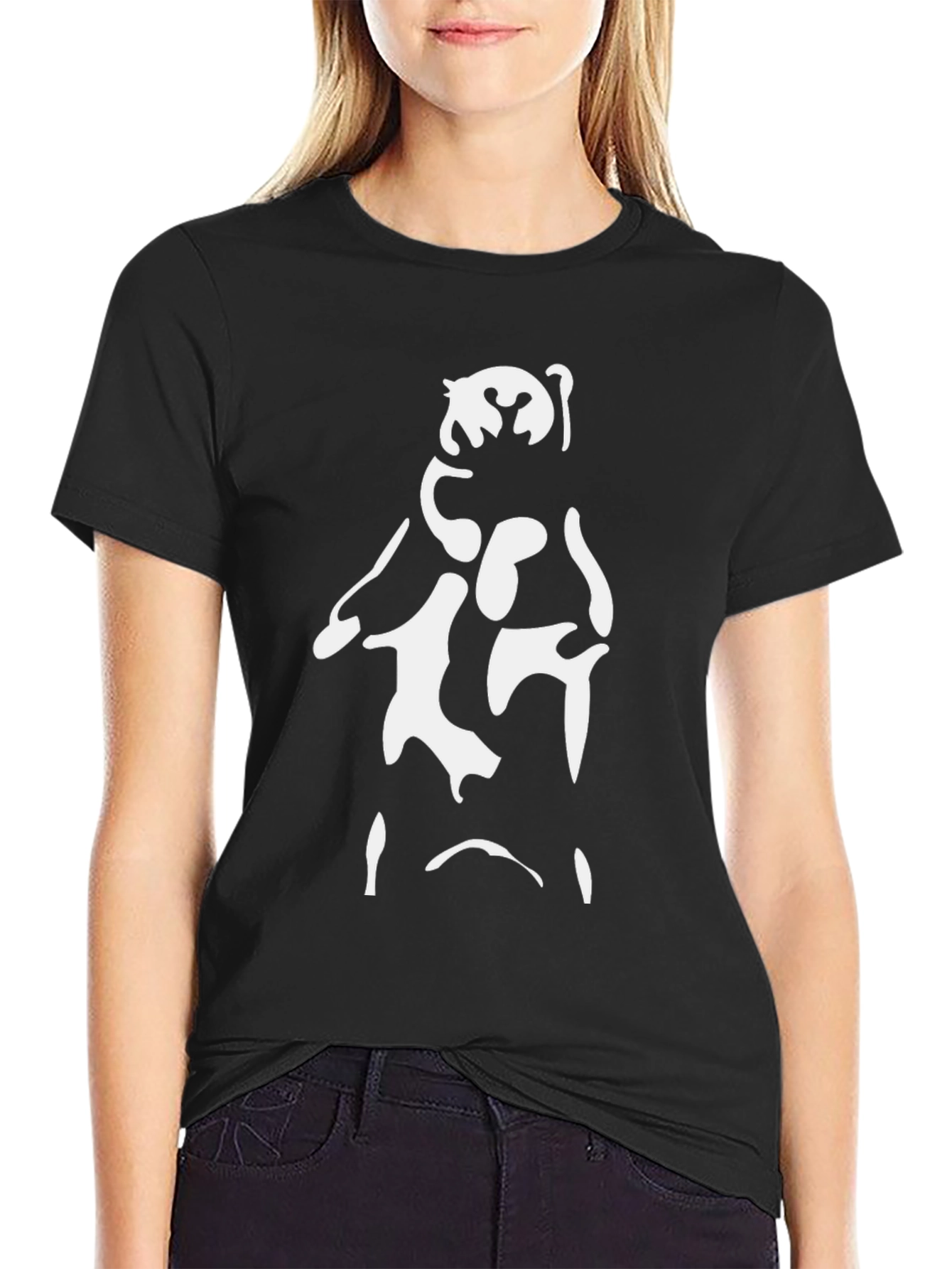 Abstract Bear Graphic Tee - Black Cotton Blend Shirt