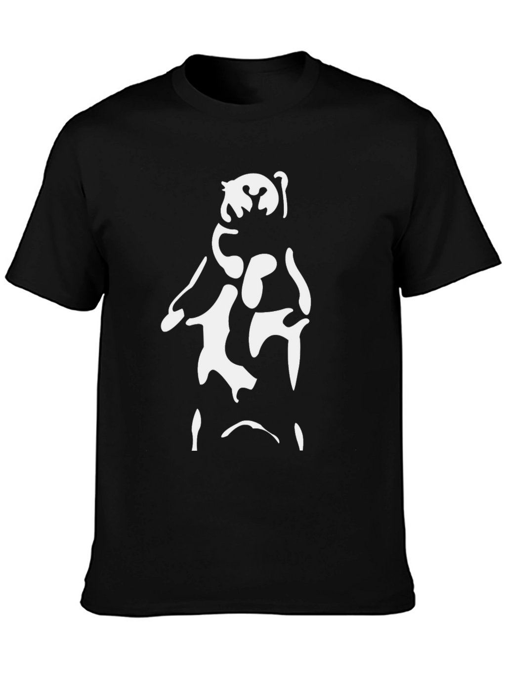 Abstract Bear Graphic Tee - Black Cotton Blend Shirt