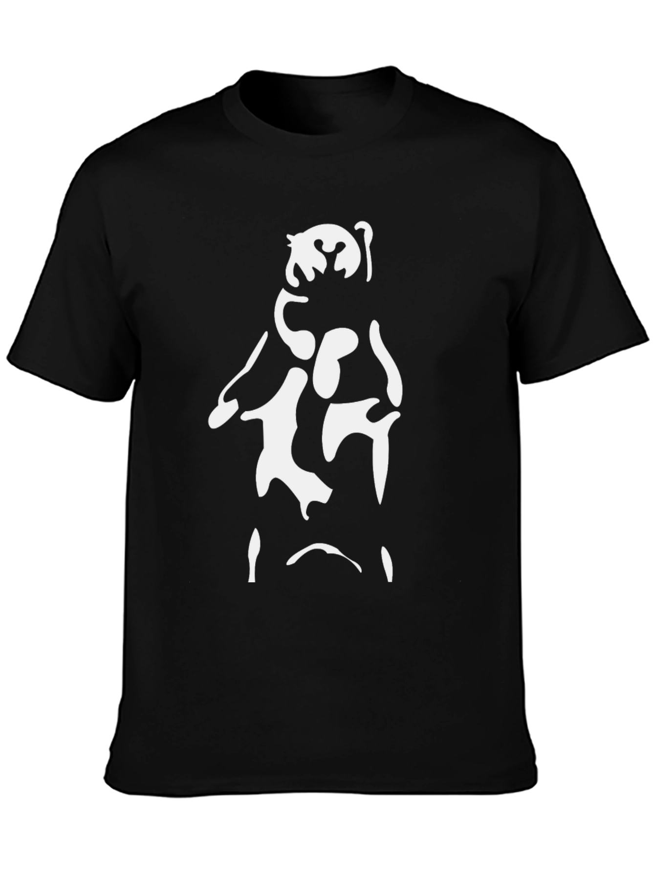 Abstract Bear Graphic Tee - Black Cotton Blend Shirt