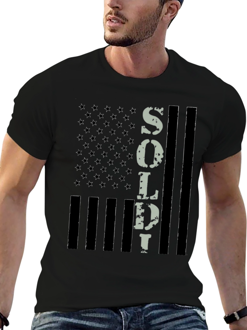 American Flag Soldier Graphic T-Shirt