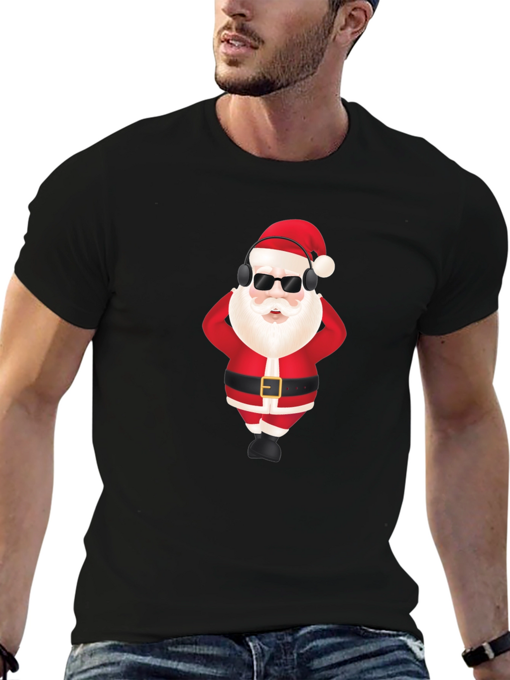 Cool Santa Black T-Shirt - Holiday Fun!