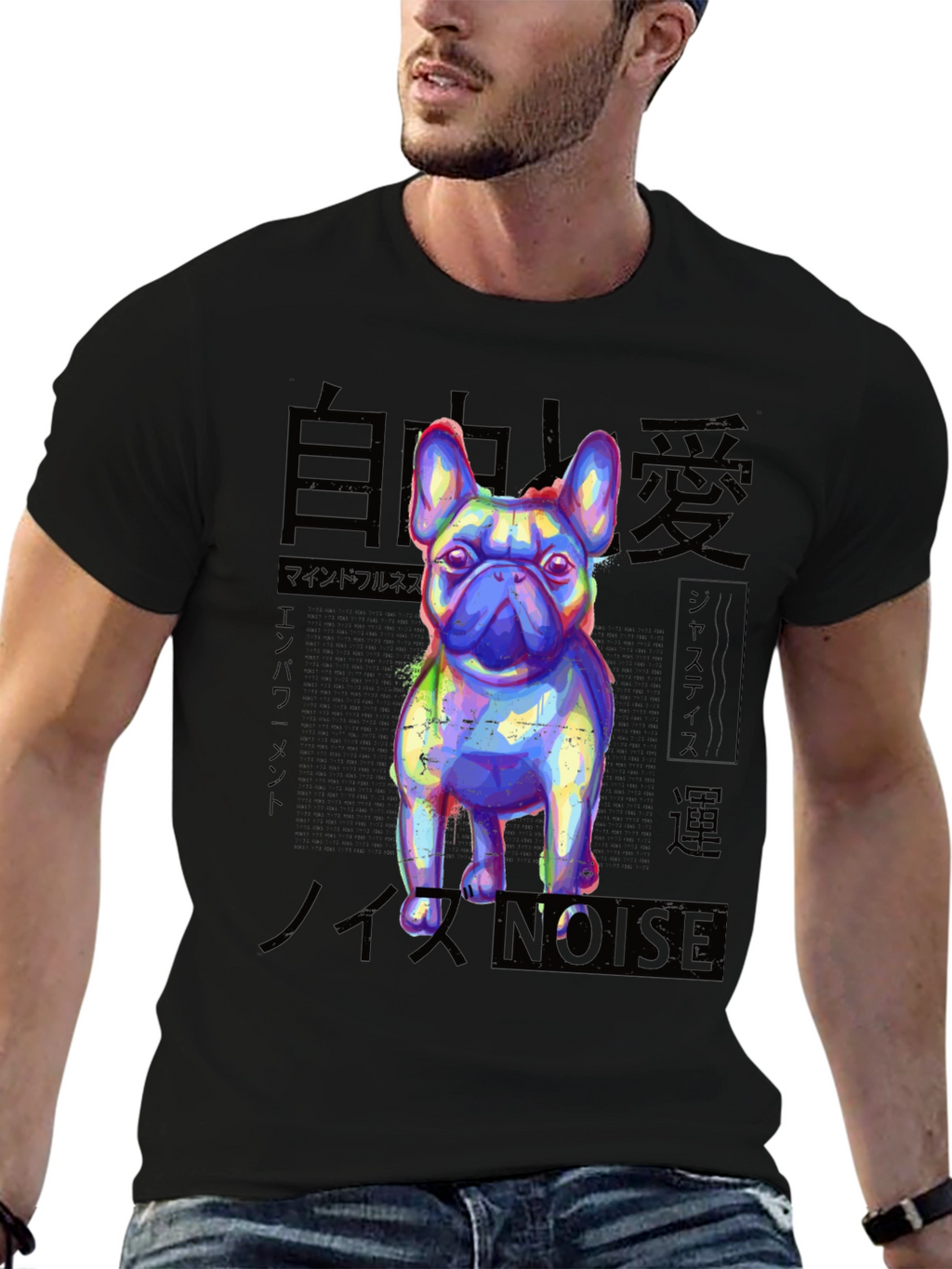 Mens Black Graphic Tee - Bulldog Design