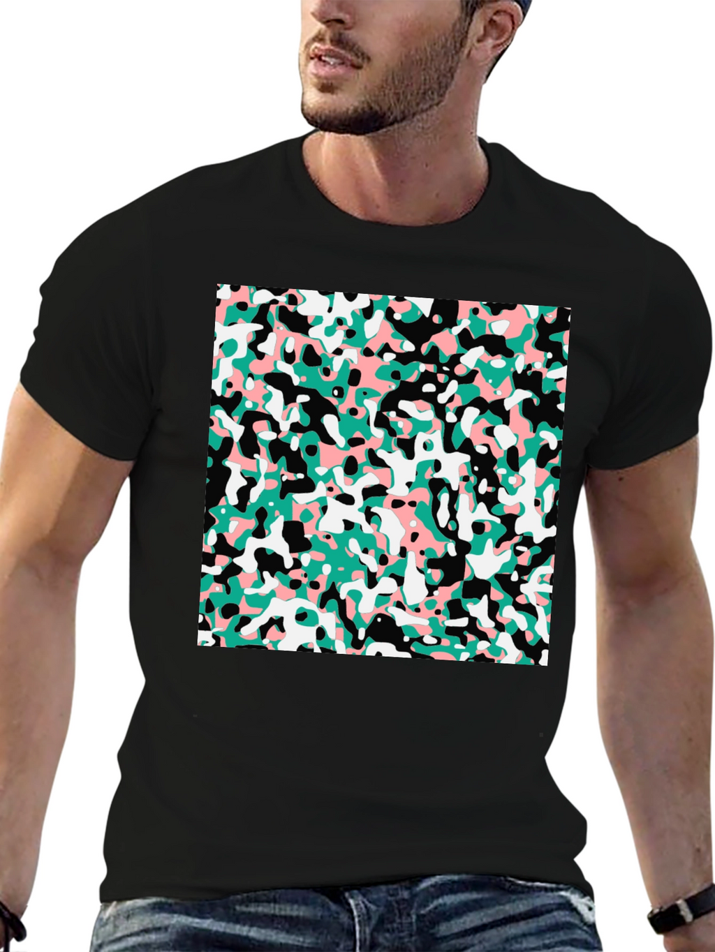 Abstract Camo Print Black T-Shirt