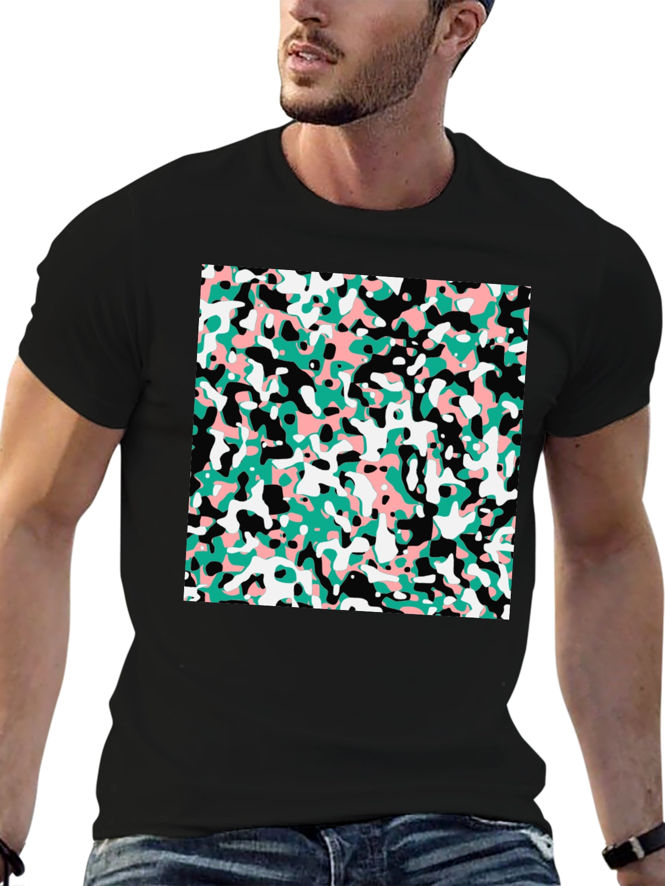 Abstract Camo Print Black T-Shirt