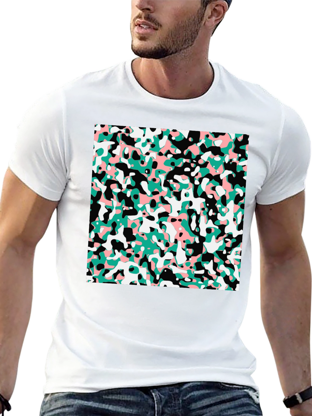 Abstract Camo Print Black T-Shirt