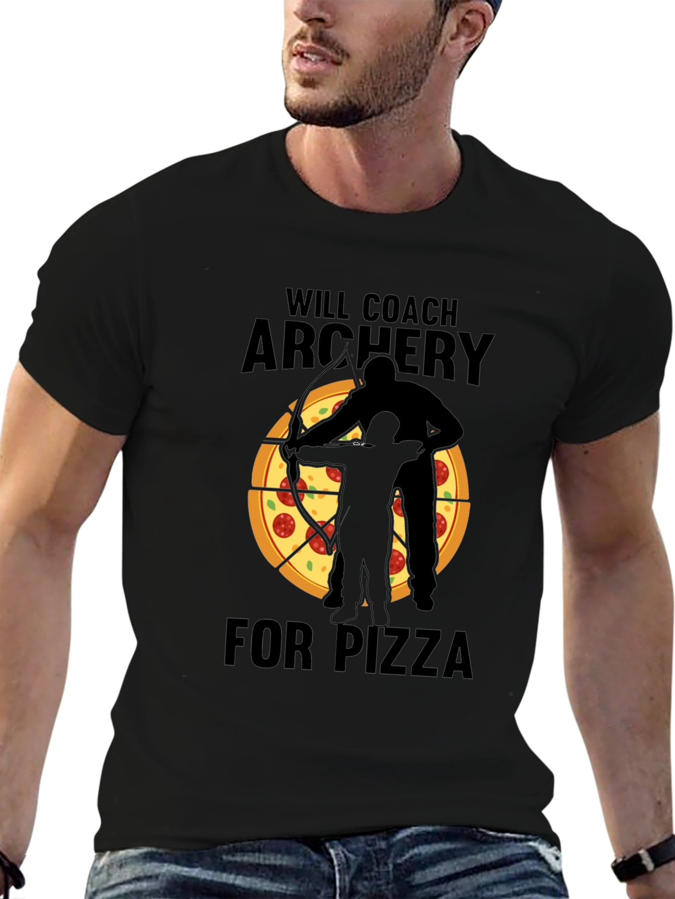Archery Coach Pizza Lover Black T-Shirt