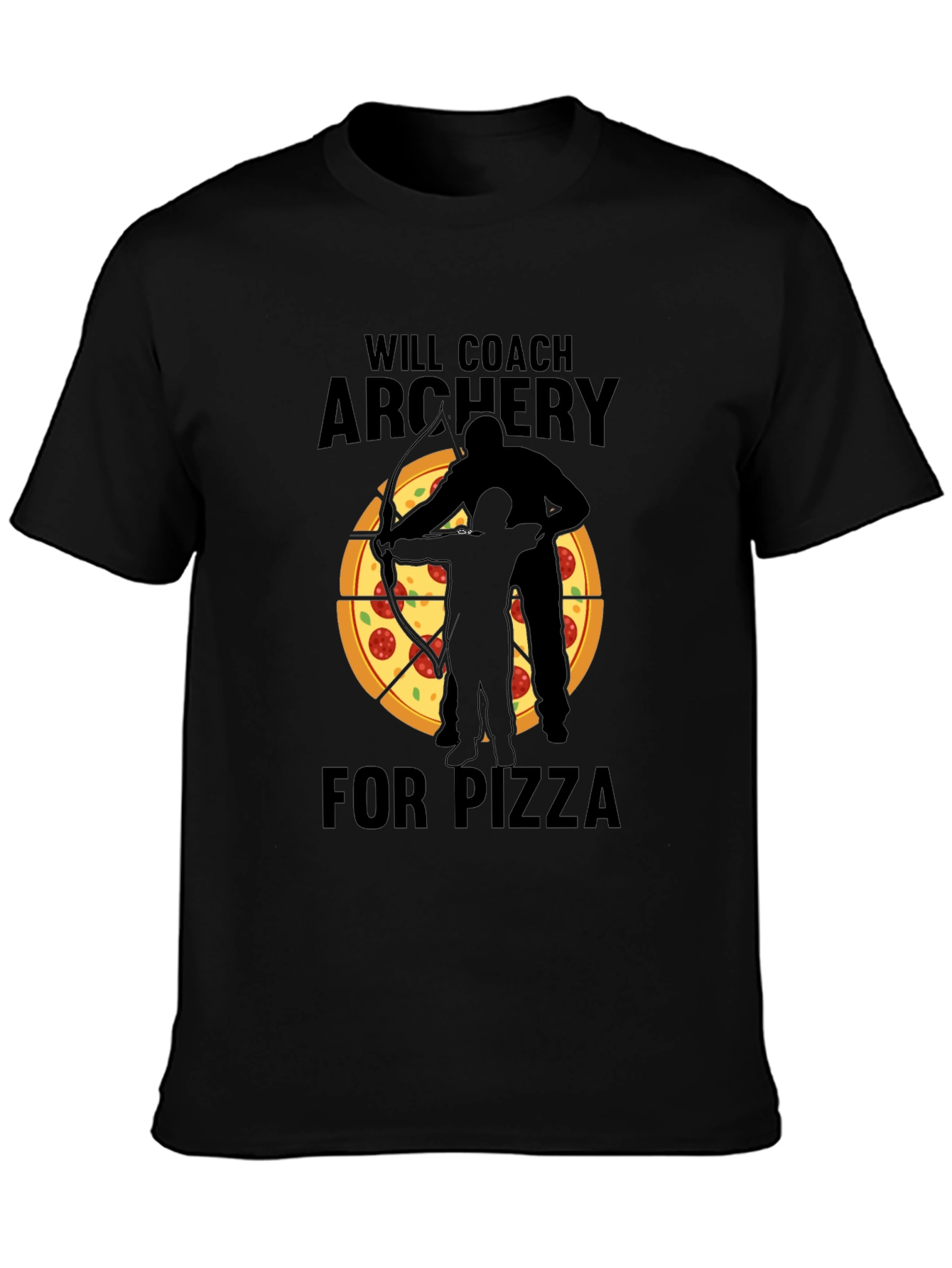 Archery Coach Pizza Lover Black T-Shirt