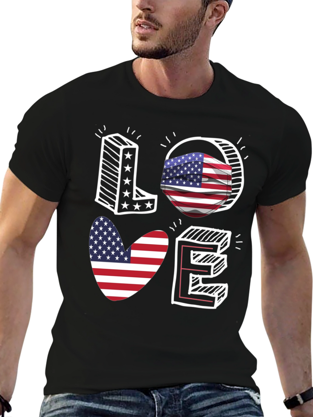 Patriotic LOVE T-Shirt: USA Flag Design