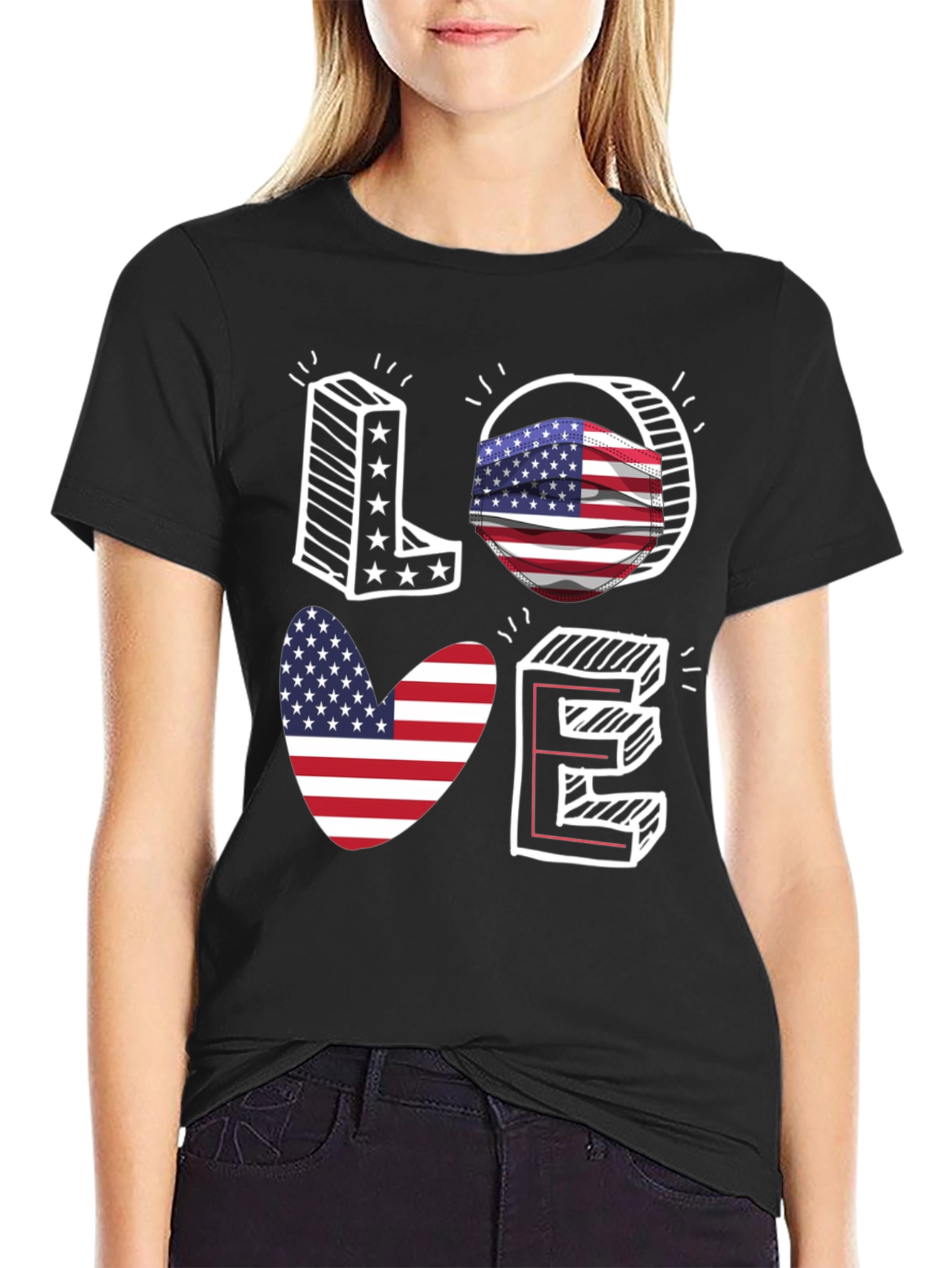 Patriotic LOVE T-Shirt: USA Flag Design