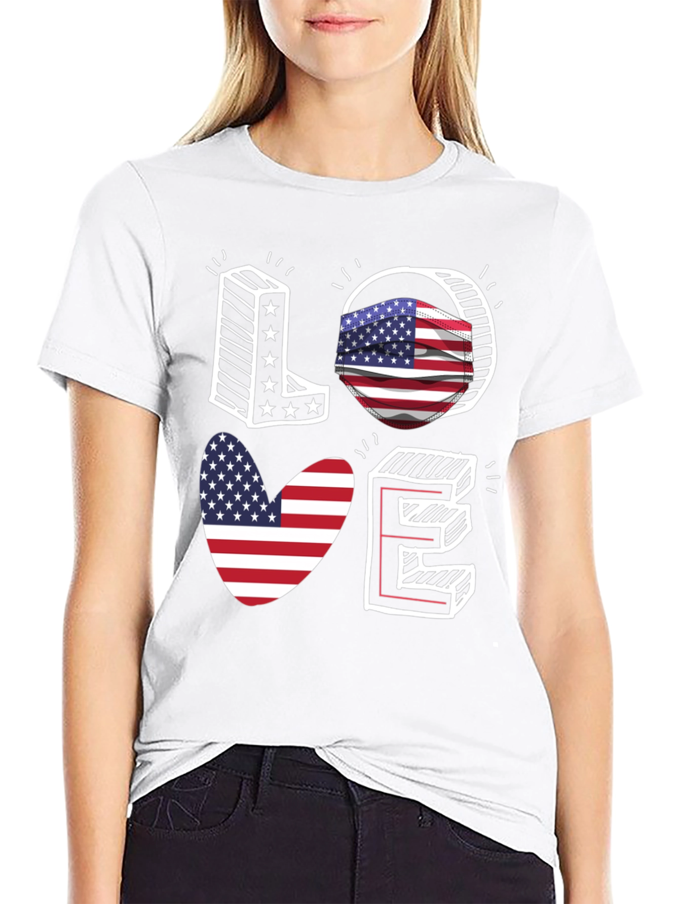 Patriotic LOVE T-Shirt: USA Flag Design