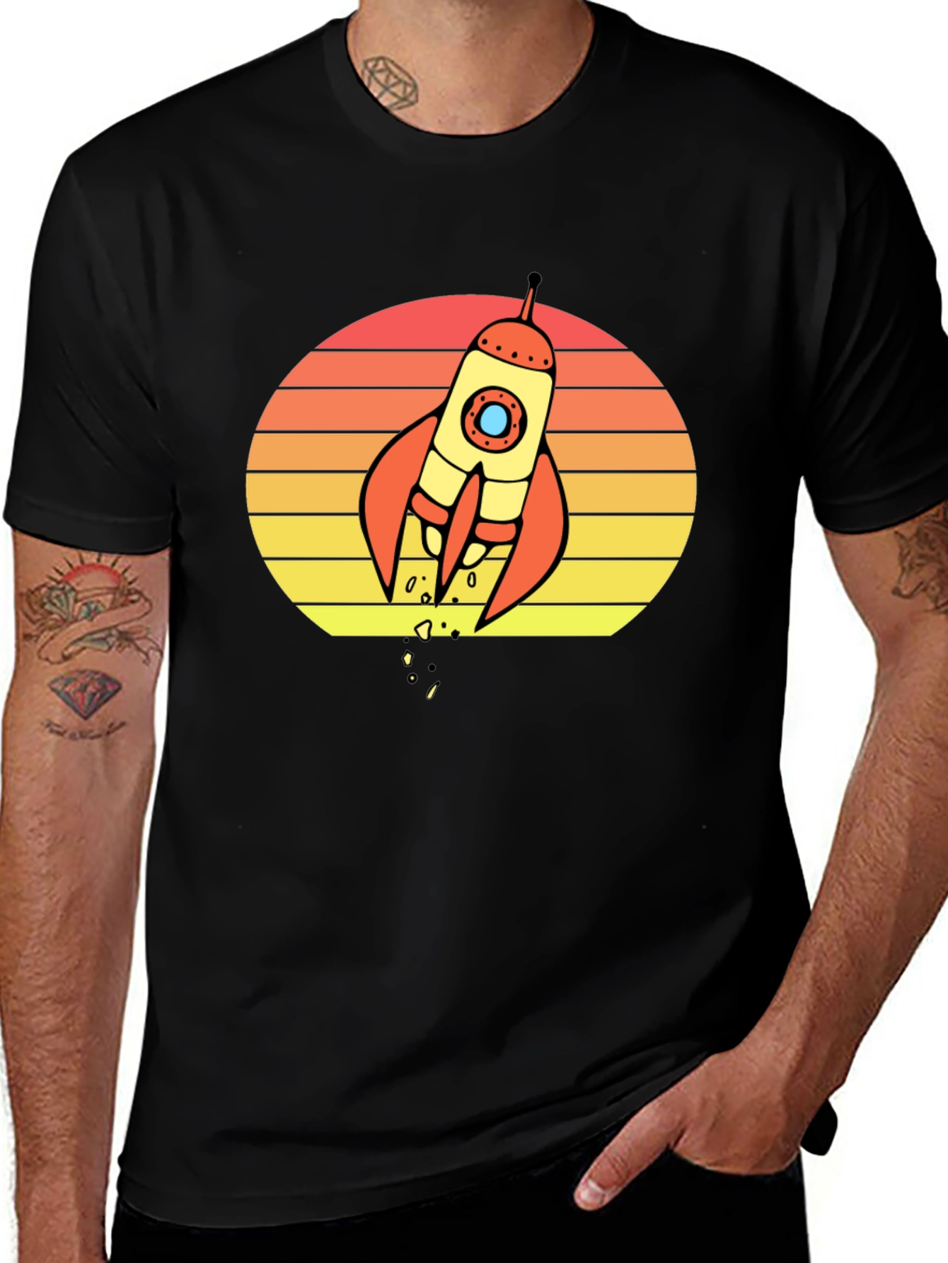 Retro Rocket Sunset Graphic T-Shirt - Space Lover Tee