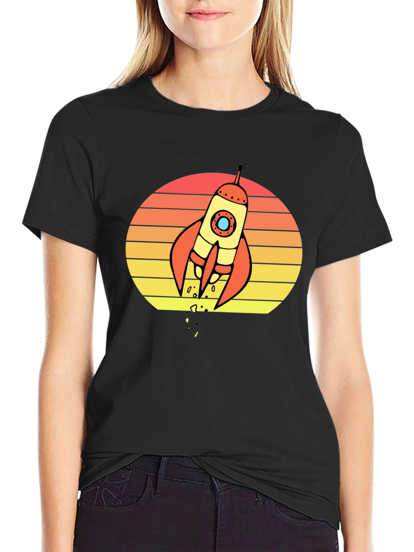 Retro Rocket Sunset Graphic T-Shirt - Space Lover Tee