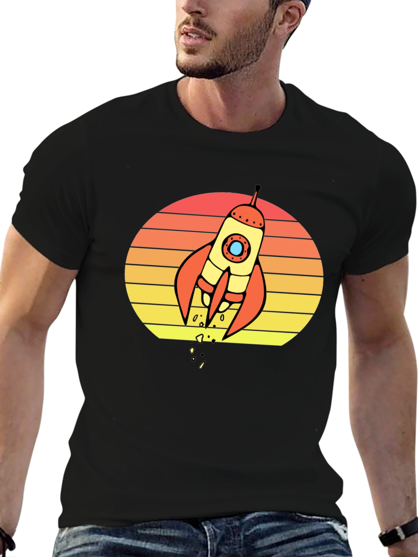 Retro Rocket Sunset Graphic T-Shirt - Space Lover Tee
