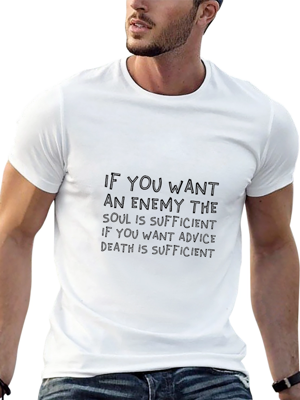 Mens Black T-Shirt with Enemy Quote