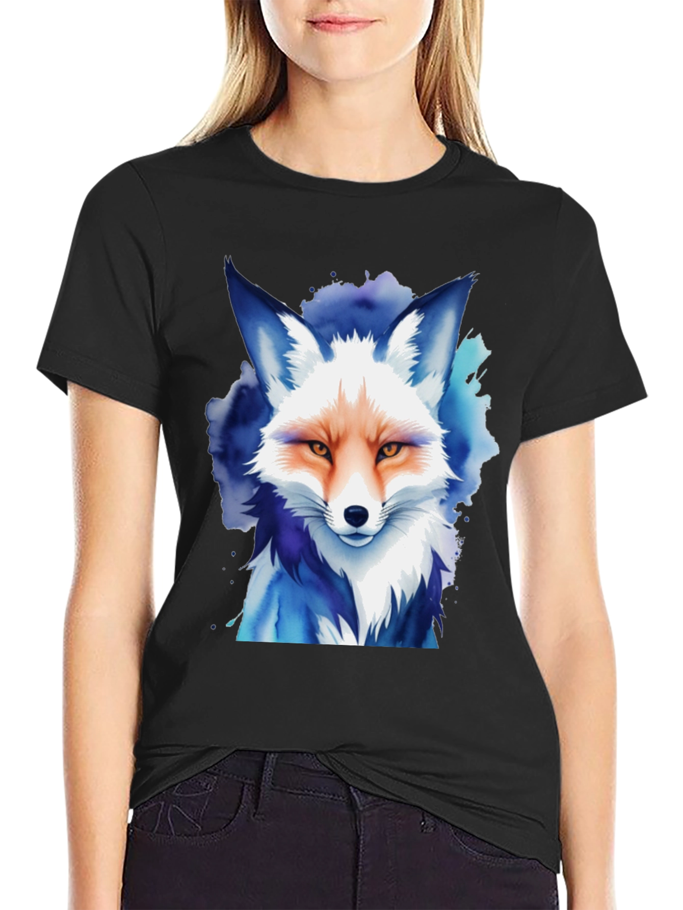 Watercolor Fox Graphic Tee - Unisex Black T-Shirt