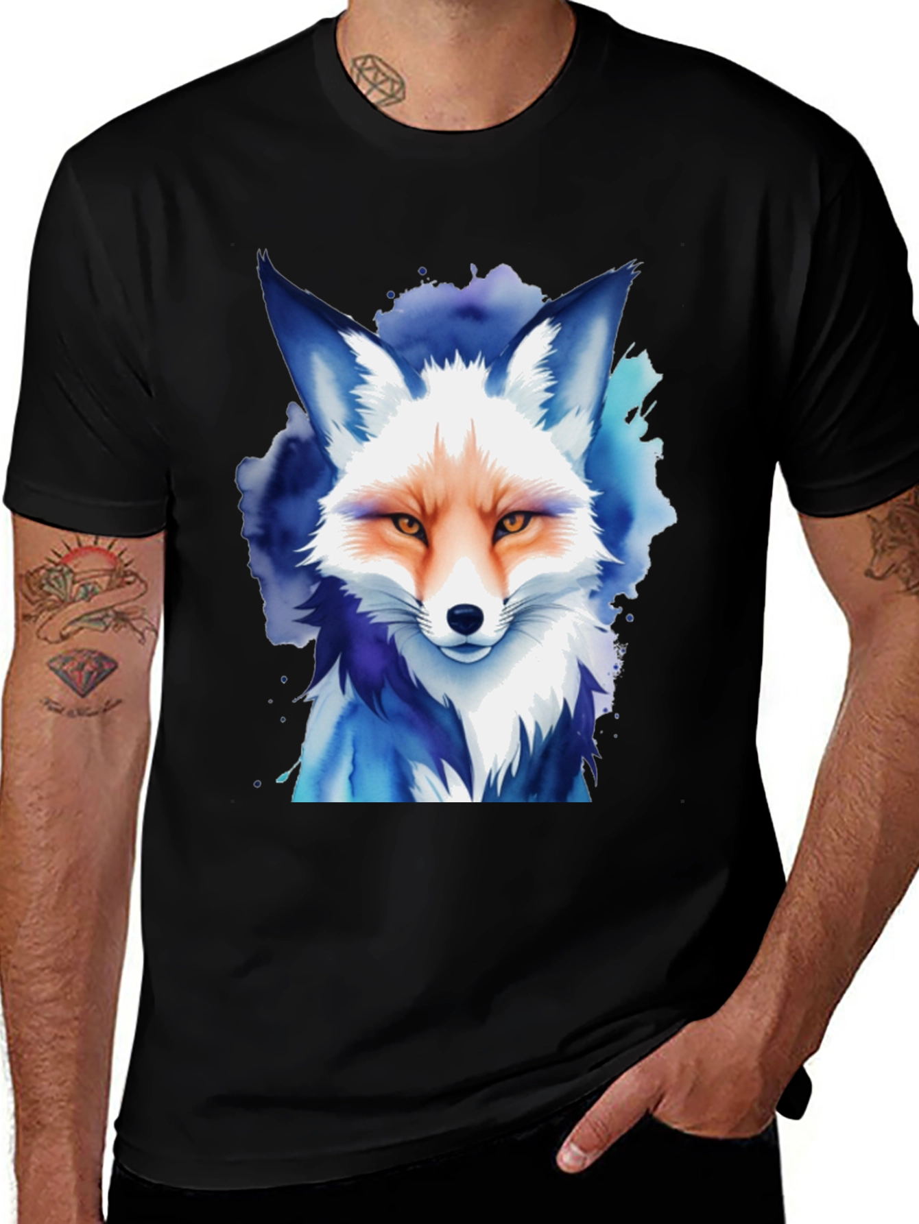 Watercolor Fox Graphic Tee - Unisex Black T-Shirt
