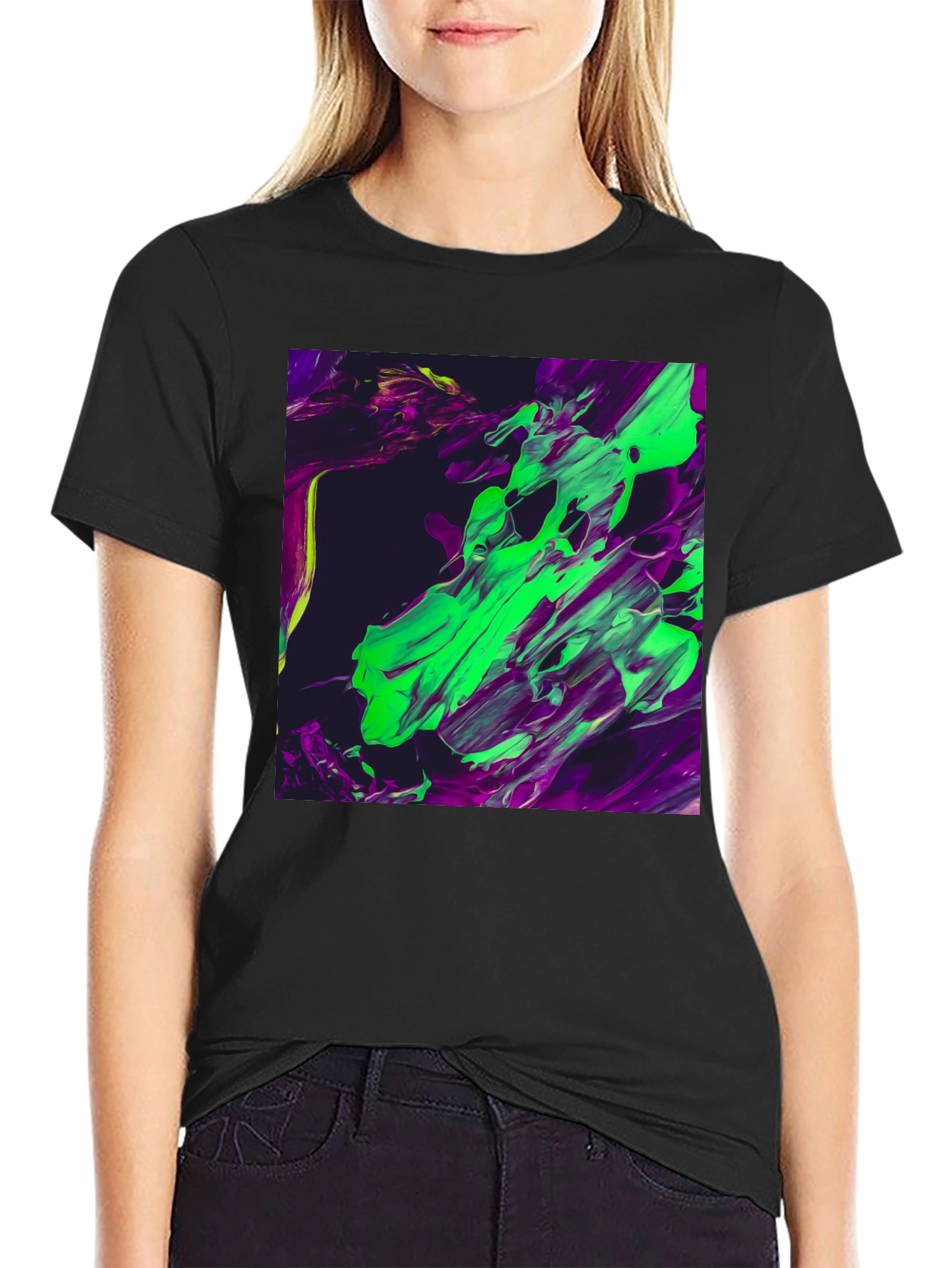 Abstract Art Tee - Bold Green & Purple Design