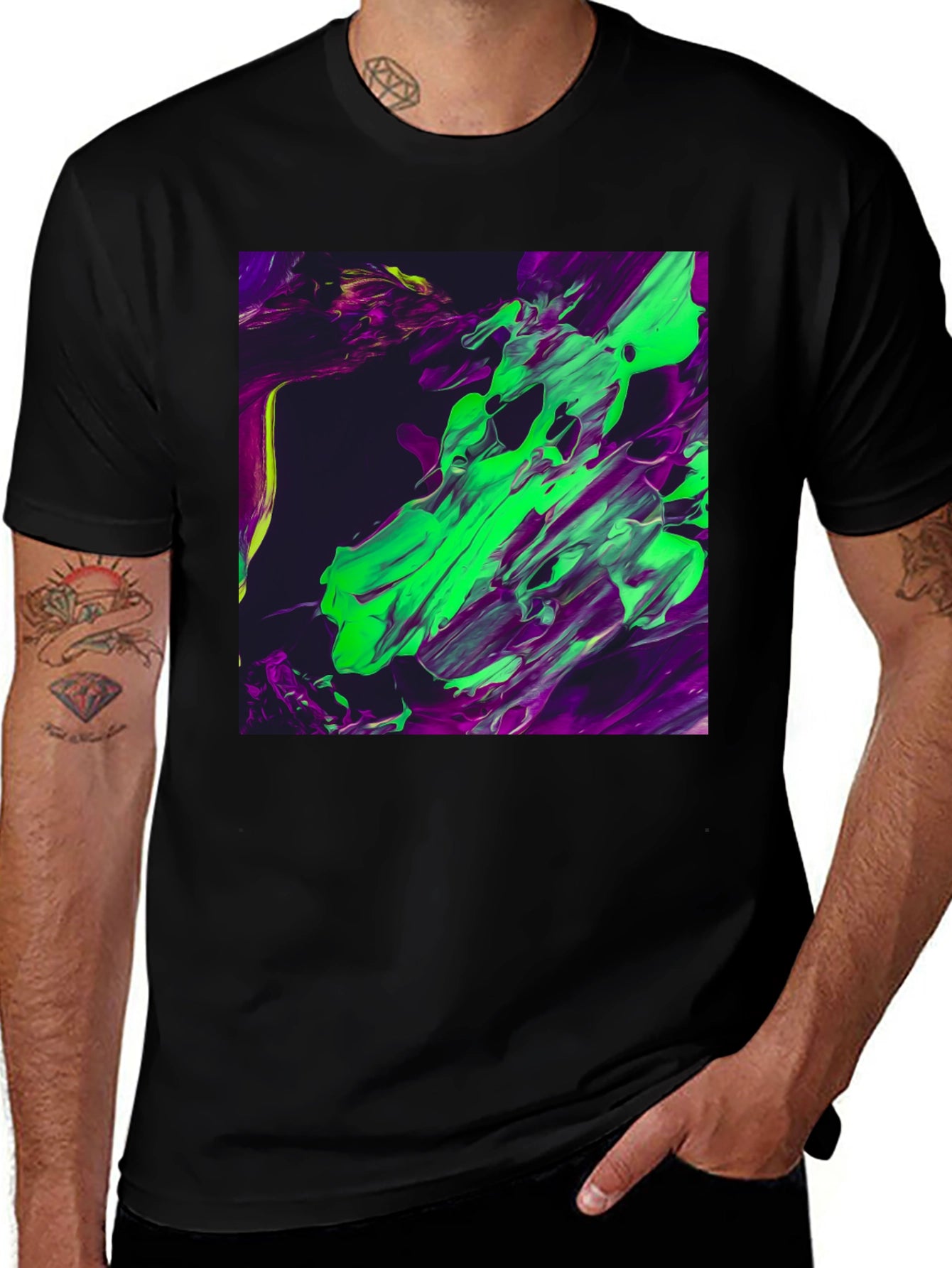 Abstract Art Tee - Bold Green & Purple Design