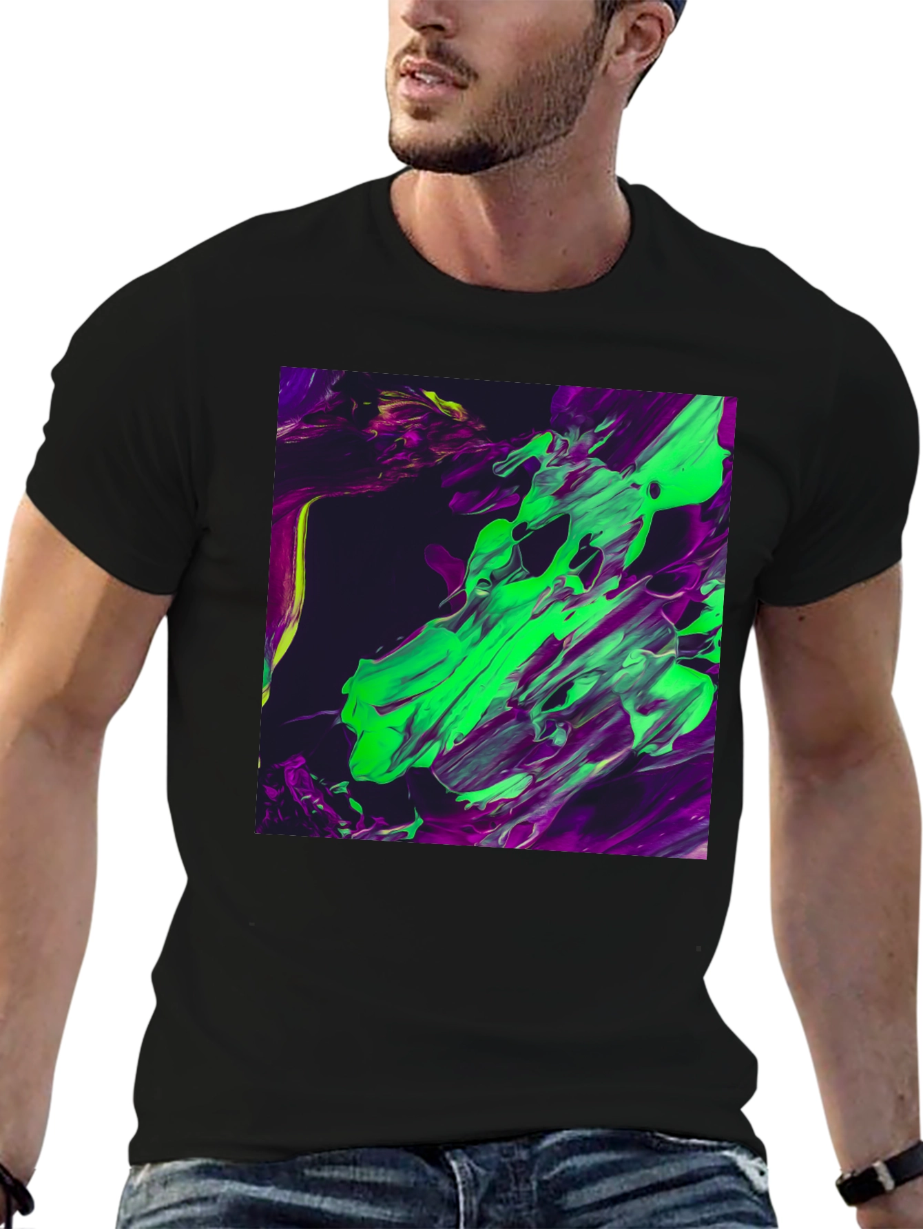Abstract Art Tee - Bold Green & Purple Design