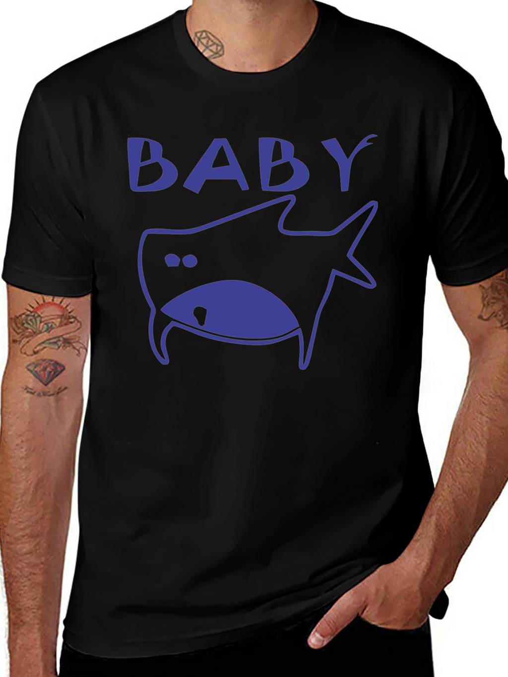 Baby Shark Graphic Print Mens Black T-Shirt