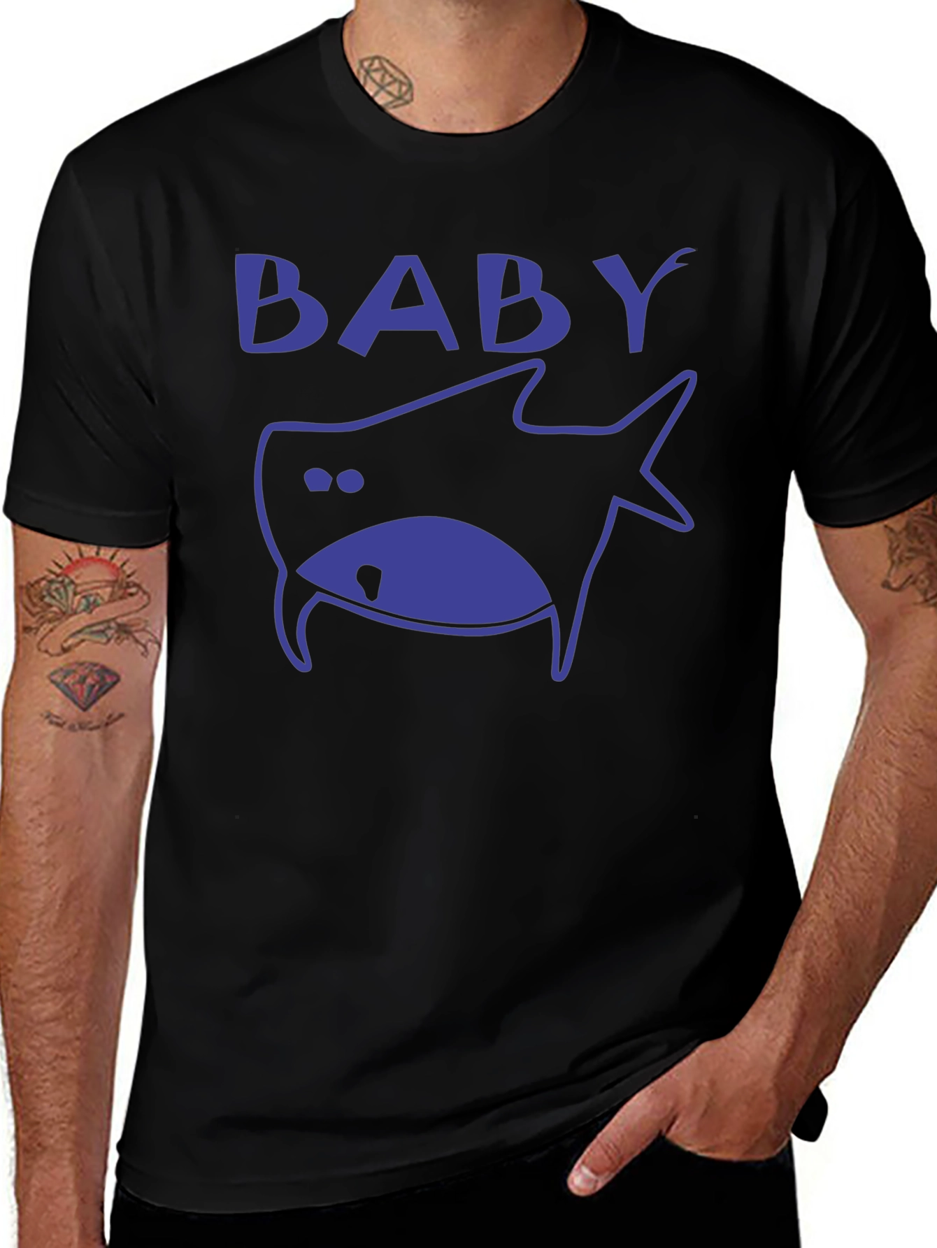 Baby Shark Graphic Print Mens Black T-Shirt