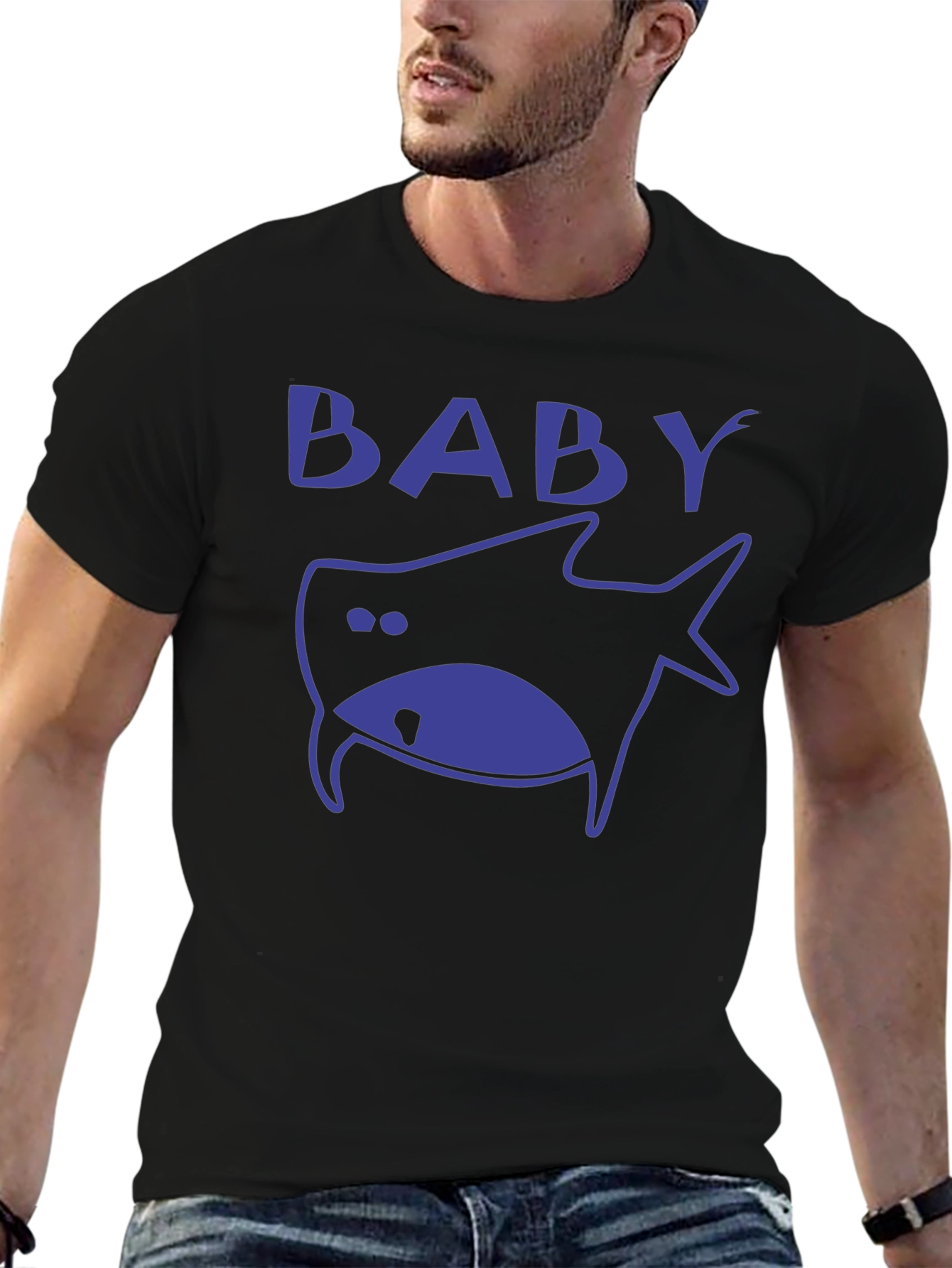 Baby Shark Graphic Print Mens Black T-Shirt