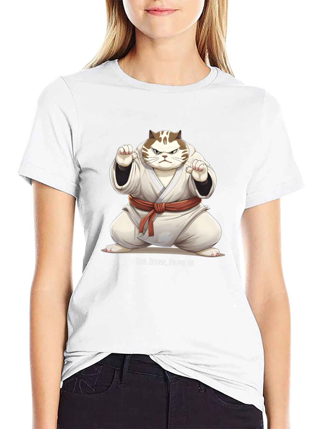 Funny Karate Cat T-Shirt - Tail Down Paws Up!