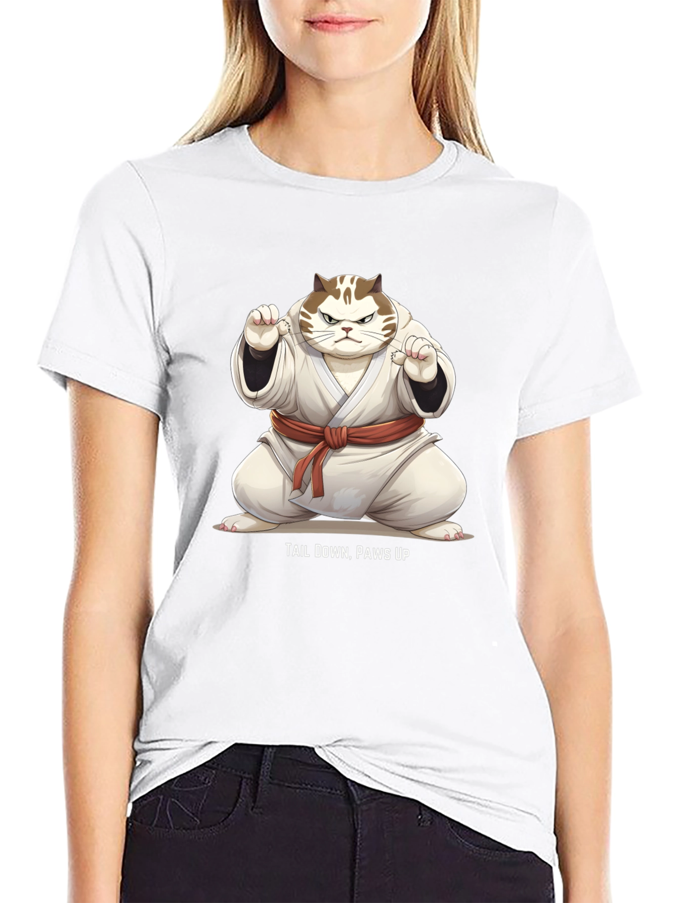 Funny Karate Cat T-Shirt - Tail Down Paws Up!