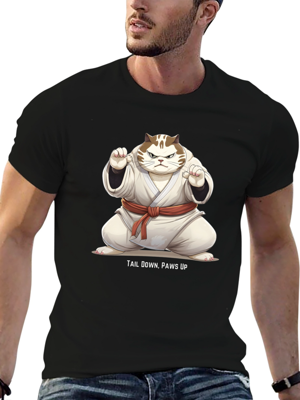 Funny Karate Cat T-Shirt - Tail Down Paws Up!