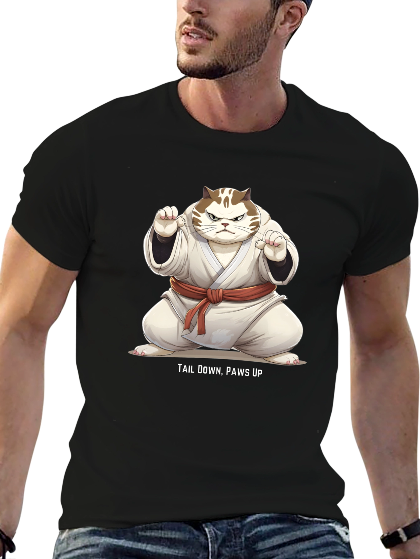 Funny Karate Cat T-Shirt - Tail Down Paws Up!