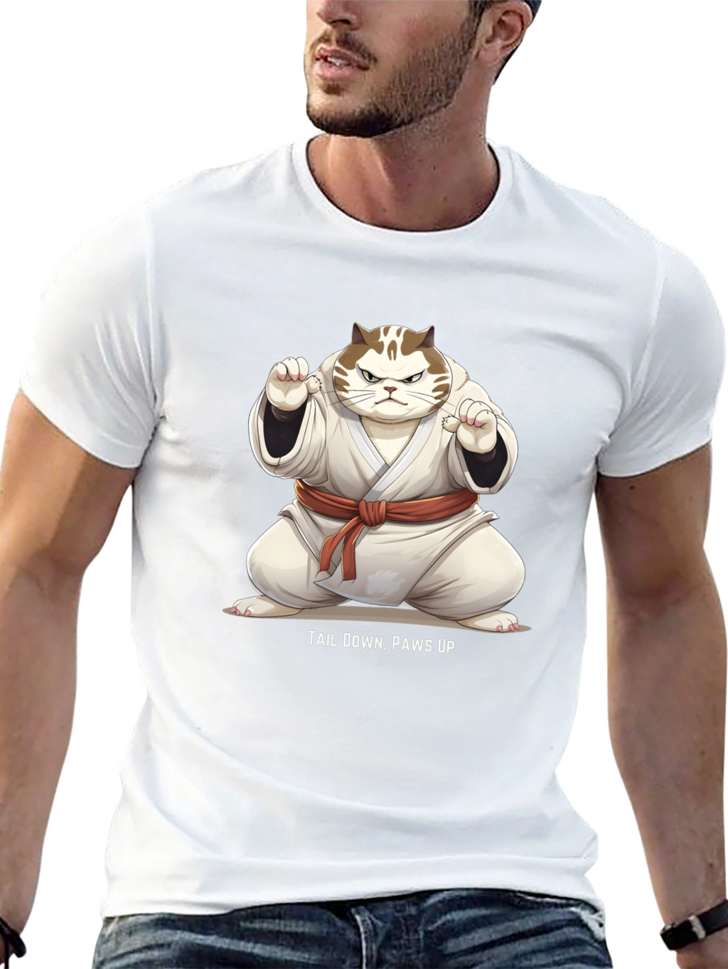 Funny Karate Cat T-Shirt - Tail Down Paws Up!