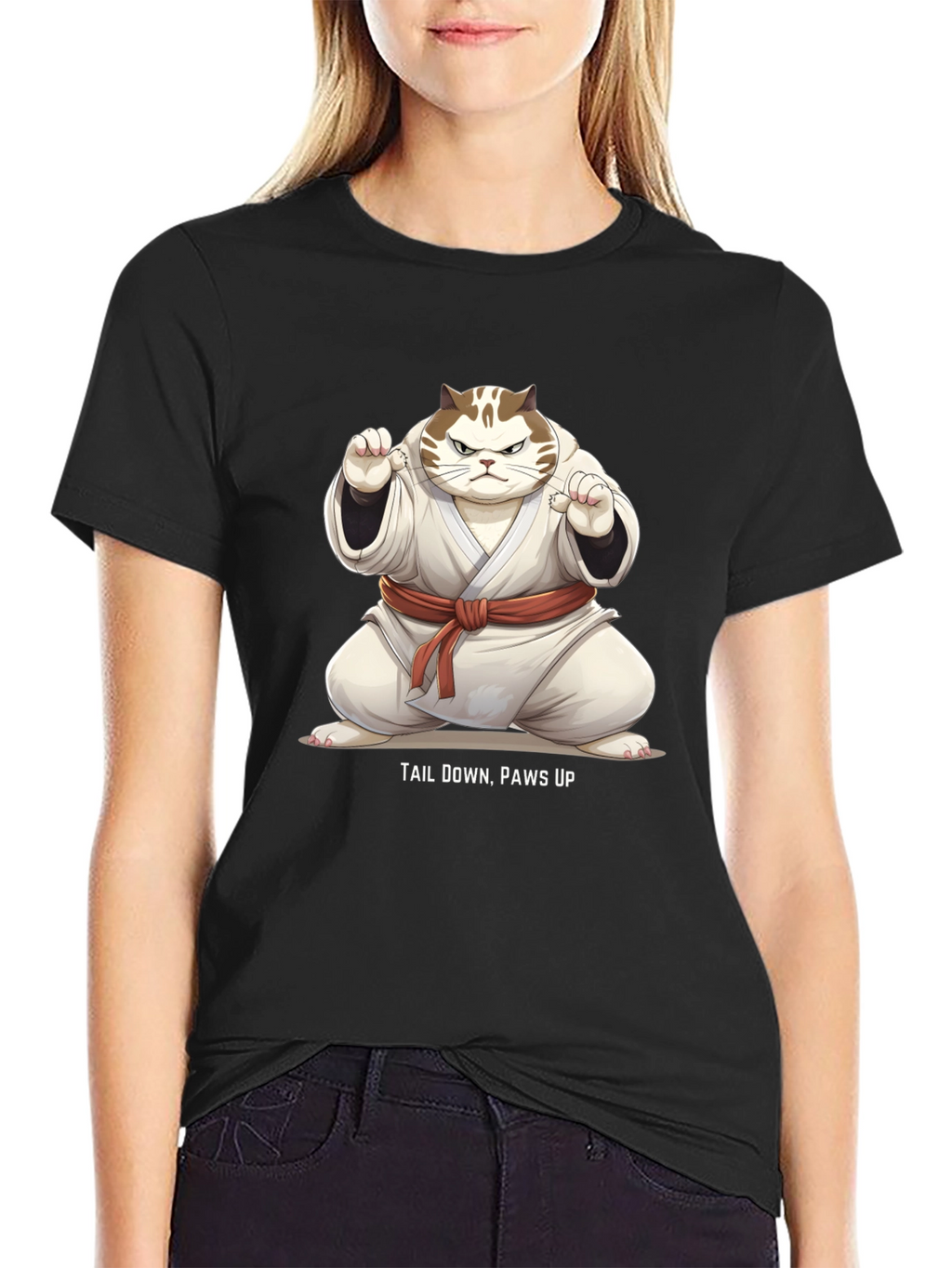 Funny Karate Cat T-Shirt - Tail Down Paws Up!
