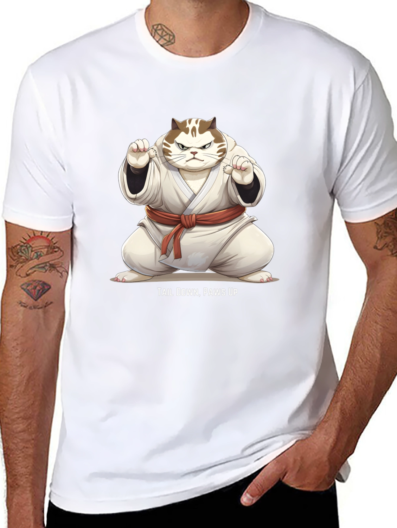 Funny Karate Cat T-Shirt - Tail Down Paws Up!